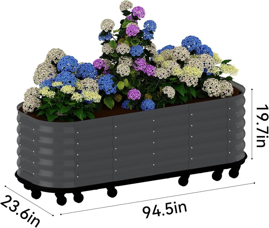 Towallmark Self Watering Wheeled Metal Garden Bed, Mobile Raised Planter Box with Lockable Wheels, Built in Water Storage Rolling Grow Station for Veggies, Indoor Outdoor Use, Gray