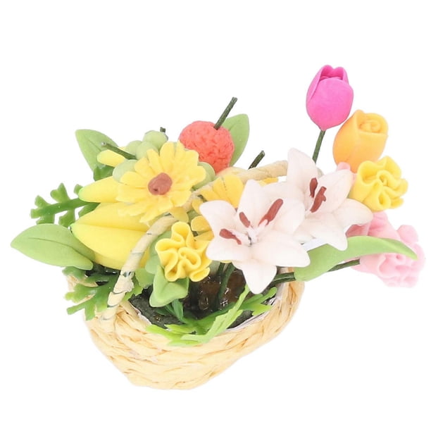 Miniature Flower Fruit Basket Exquisite Craftsmanship Small Portable Long Lasting Color 1:12 Scale Flower Fruit Basket