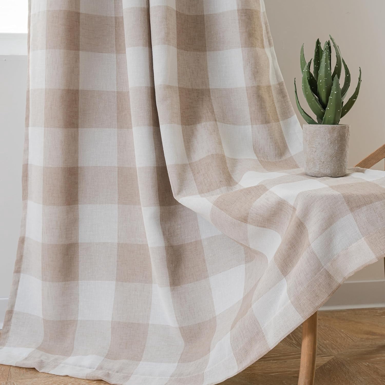 DriftAway Buffalo Check Woven Plaid Pattern Lined Blackout Thermal Insulated Window Curtain Grommet, 2 Panels, 52" x 96", Taupe