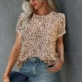 thumbnail image 4 of USSUMA Womens 2022 Summer Casual T-Shirts Leopard Print Petal Short Sleeve Tops Loose Comfy Blouse Lightweight Cute, 4 of 8