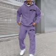 thumbnail image 2 of Men's City Letter Print Hoodie Set Oversized Multiple Fashion Styles Sweatsuits Comfort Soft Hoodies & Sweatpants Set (Purple, S), 2 of 8