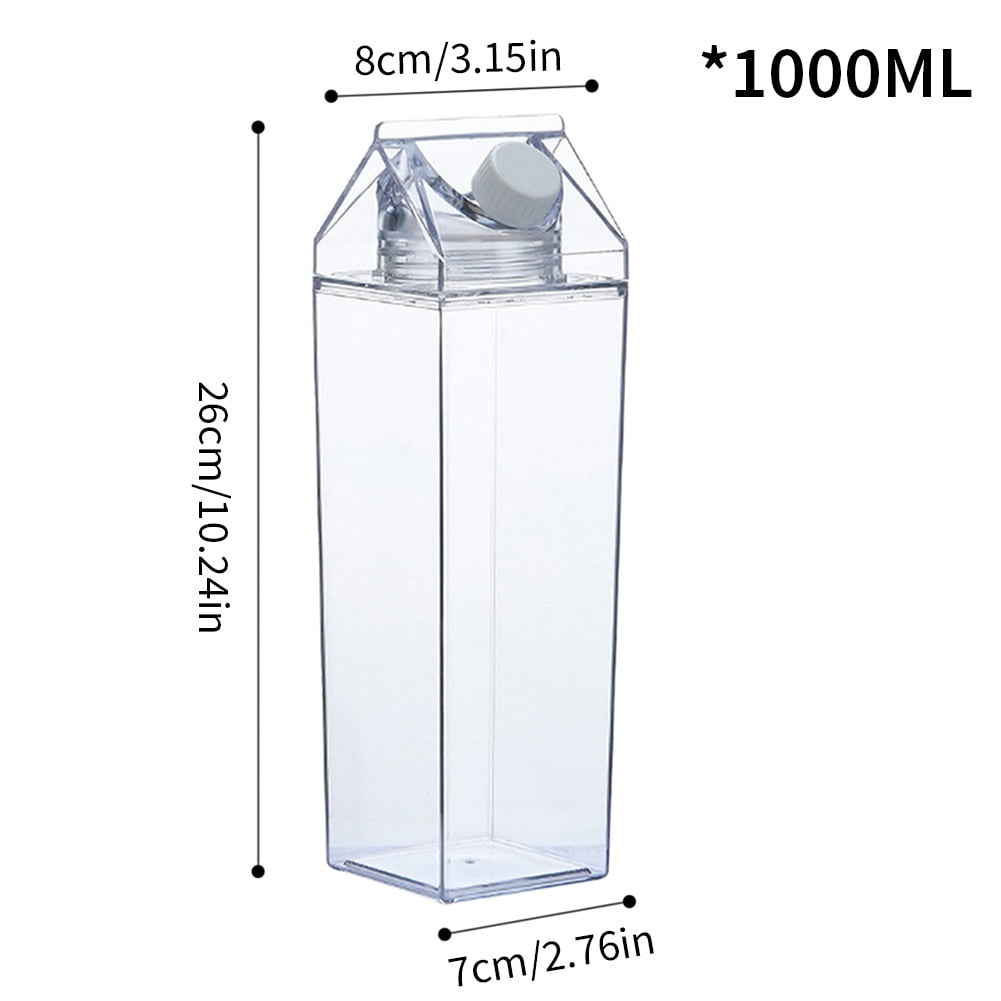Clear Milk Carton Water Bottle 1000 ml/ 34 Oz Portable Milk Container  Reusable Cute Plastic Milk Bot…See more Clear Milk Carton Water Bottle 1000  ml/