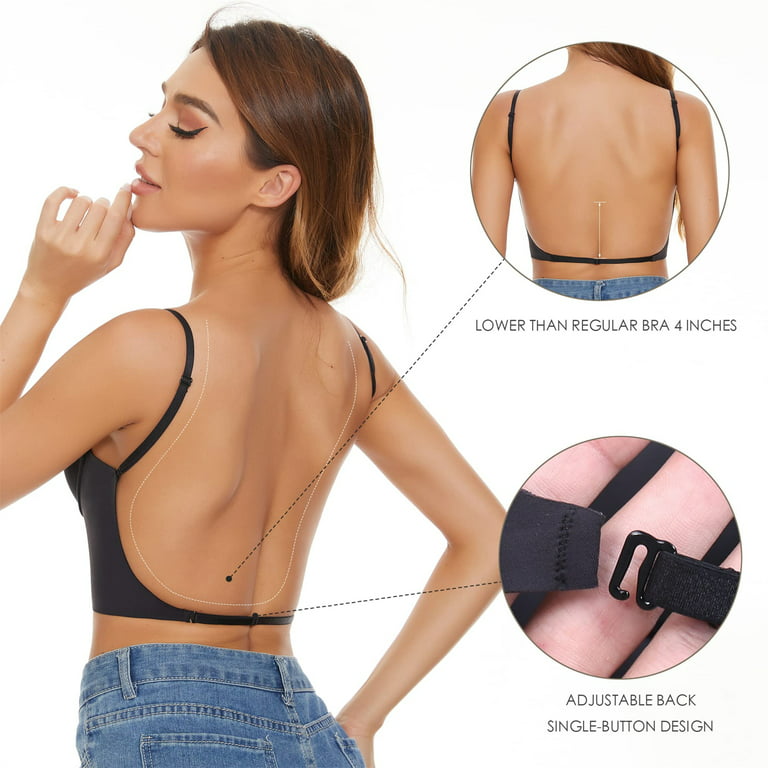 Bras for women Women's Low Back Bra Wire U Shaped Backless Bra Convertible  Strap Seamless Sleeping Bralette Underwire nylon