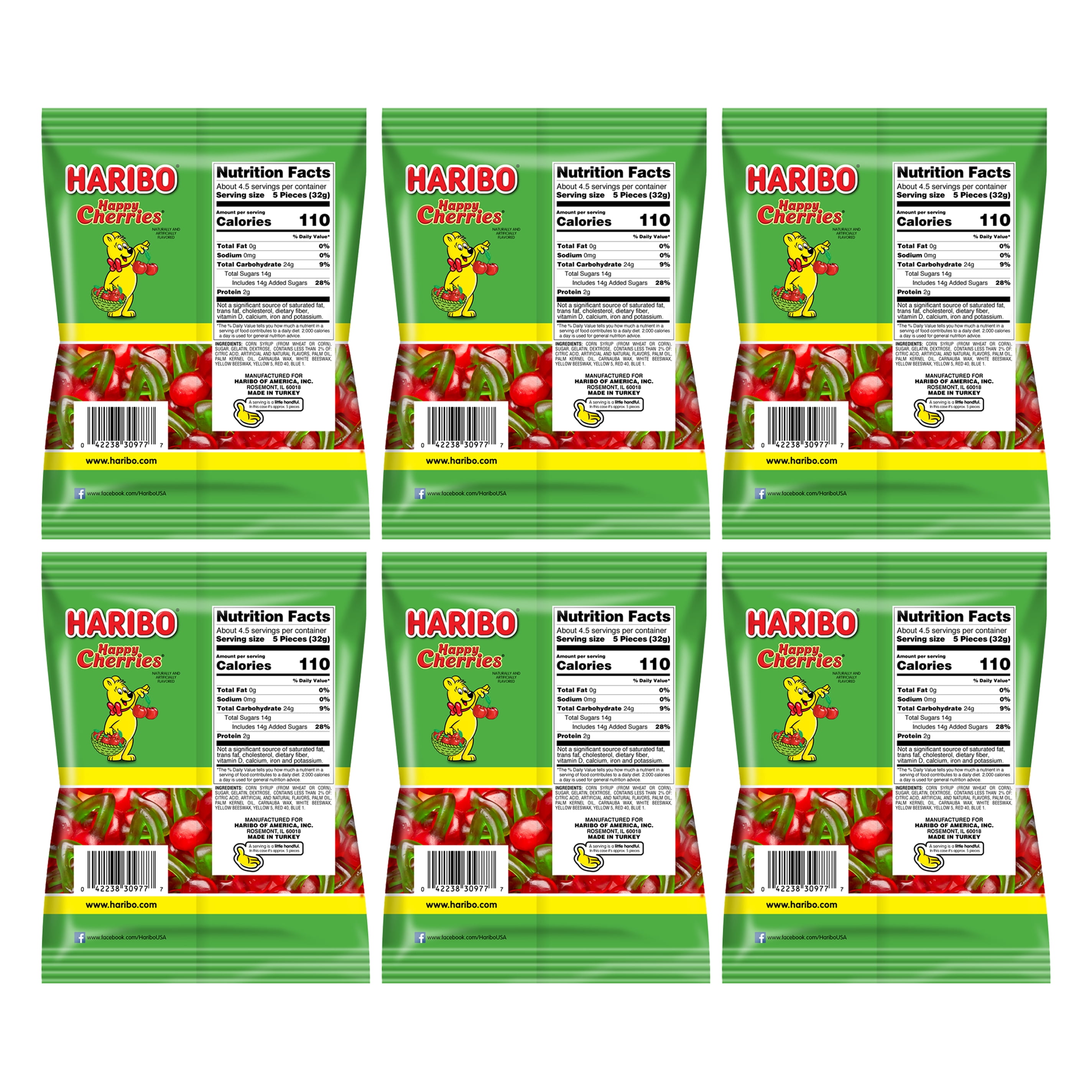 Haribo Happy Cherries Pack 6 (5oz Bags) Cherry-Shaped Fruit Flavored for Movie Nights, Easter, and More in a Bulk Bag