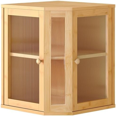 Bamboo Bread Box, Kitchen Countertop Corner Bread Box, Large Capacity 2-Tier Bread Container, Bread Storage Container with Dual Rippled Acrylic Doors, for Kitchen Food Storage, Natural YL12MB01