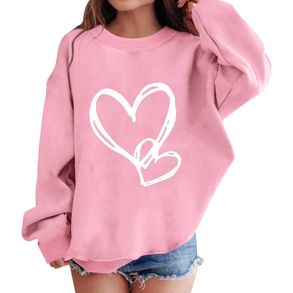 Ruyang Oversized Sweatshirt for Girls Kids Long Sleeve Loose Fit Pullover Casual Fall Winter Love Pattern Sweater Tops