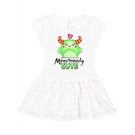 

Inktastic Monstrously Cute Green Monster with Horns and Heart Gift Toddler Girl Dress