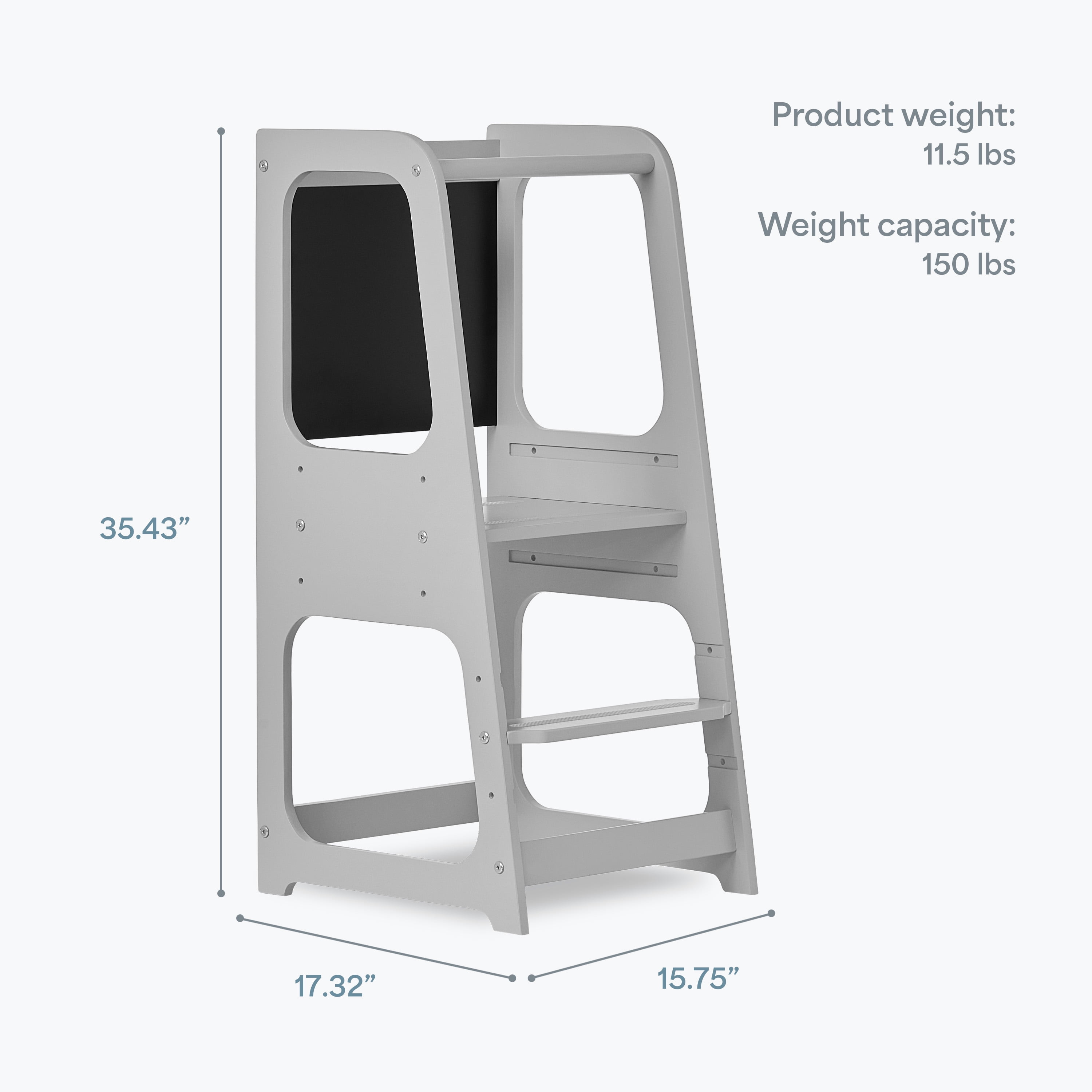 Dream On Me Explora Tower & Step Stool, Anti-slip Base, Multipurpose Kids Step Stool, Pebble Grey