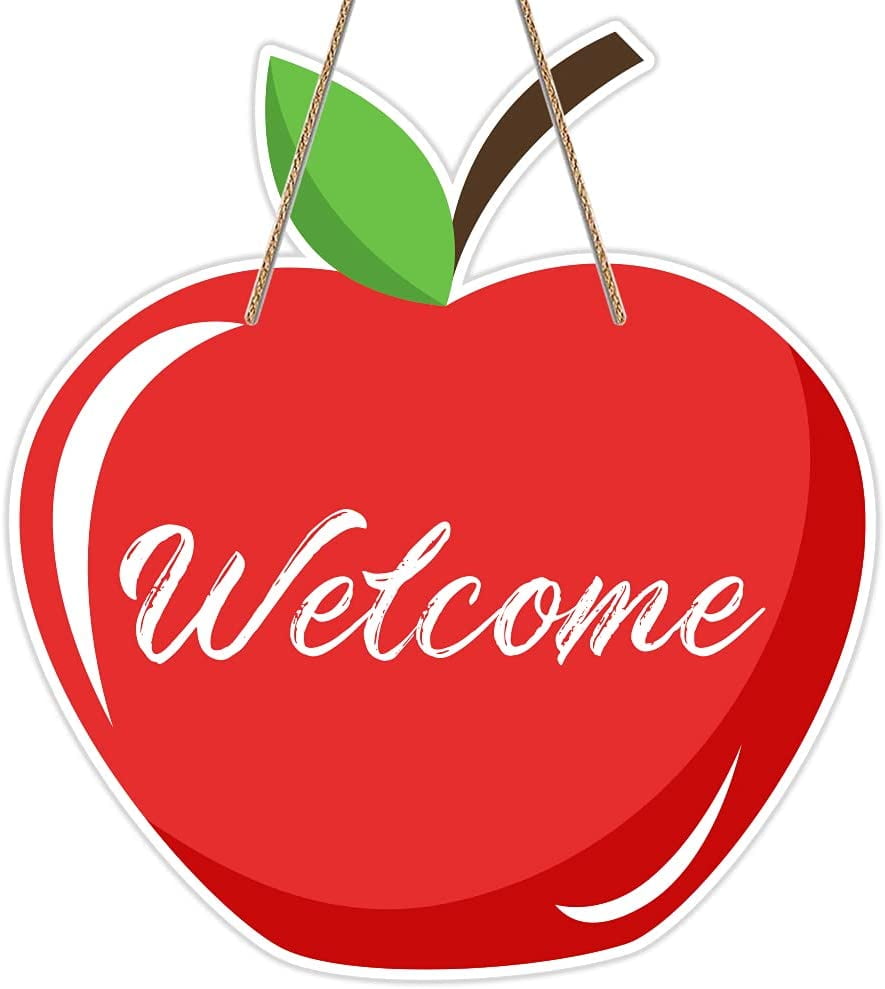 WaaHome Welcome Sign for Classroom Door Decorations 11'x12' Welcome Back to School Door Hanger First Day of School Apple Welcome Sign