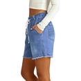thumbnail image 5 of Pull On Elastic Jean Shorts for Women High Waisted Wide Leg Baggy Casual Denim Jorts Trendy Drawstring Summer Shorts, S, 5 of 7