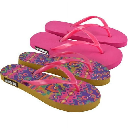 MUK LUKS Flat Flip Flops 2 Pair Packs