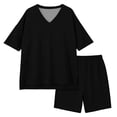 thumbnail image 4 of Iyufng Old Girls 2 Piece Outfits Summer Casual Sets Solid Color V-Neck Short Sleeve Top and Shorts 4-15 Years, 4 of 7