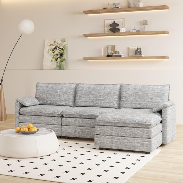 Kojooin 108" Modular Chenille Cloud Sectional with Ottoman
