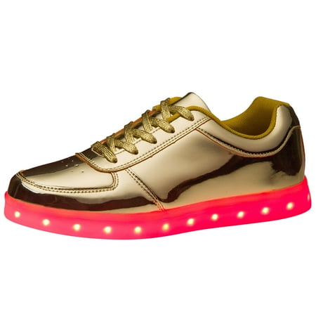 Daznico Women's LED Light Up Sneakers USB Rechargeable Colorful Luminous Low Top Casual Couple Athletic Shoes Gold Silver,Size:7
