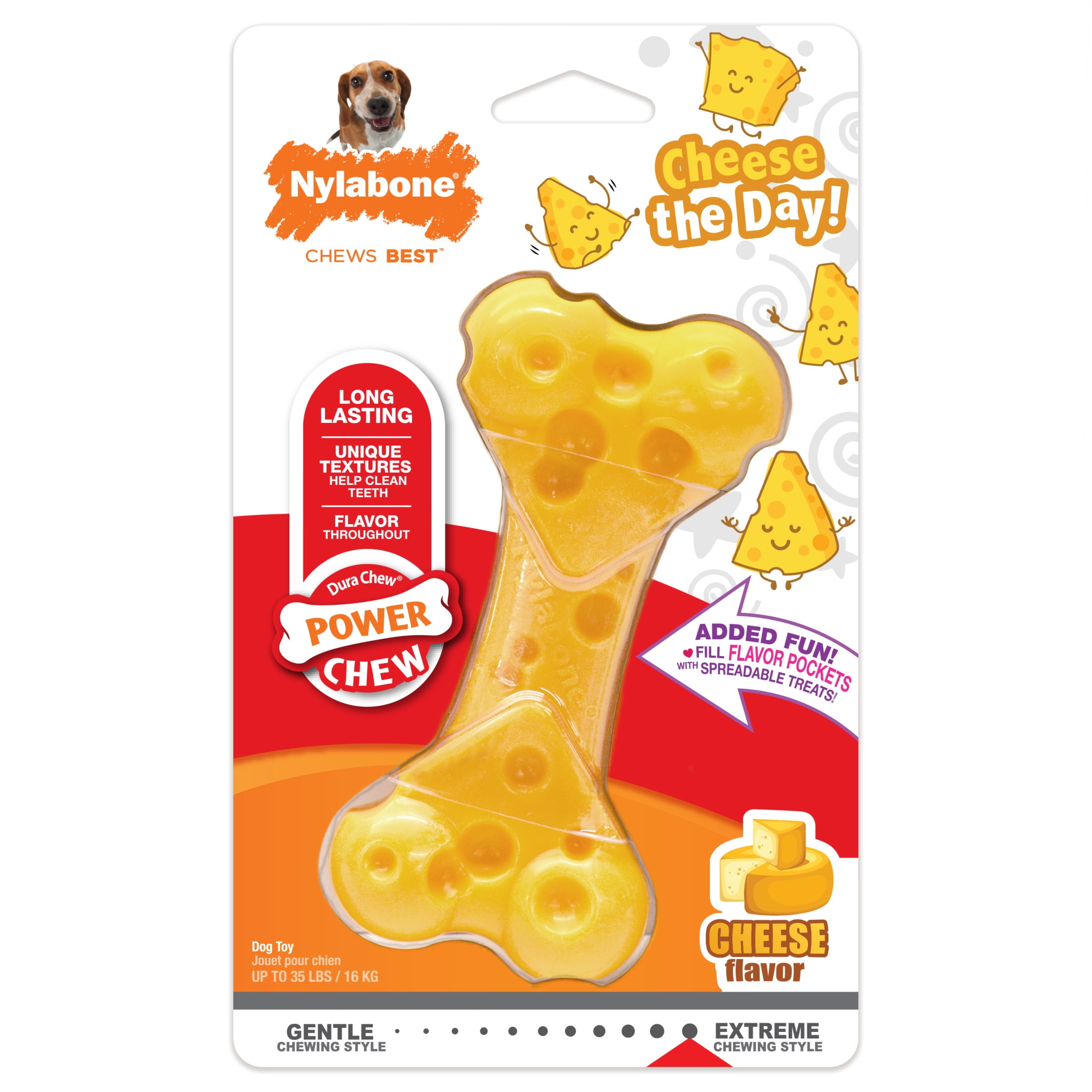 Nylabone Power Chew Cheese Bone Dog Toy, Dog Chew Toy, Cheese Flavor, Medium, 1 Count