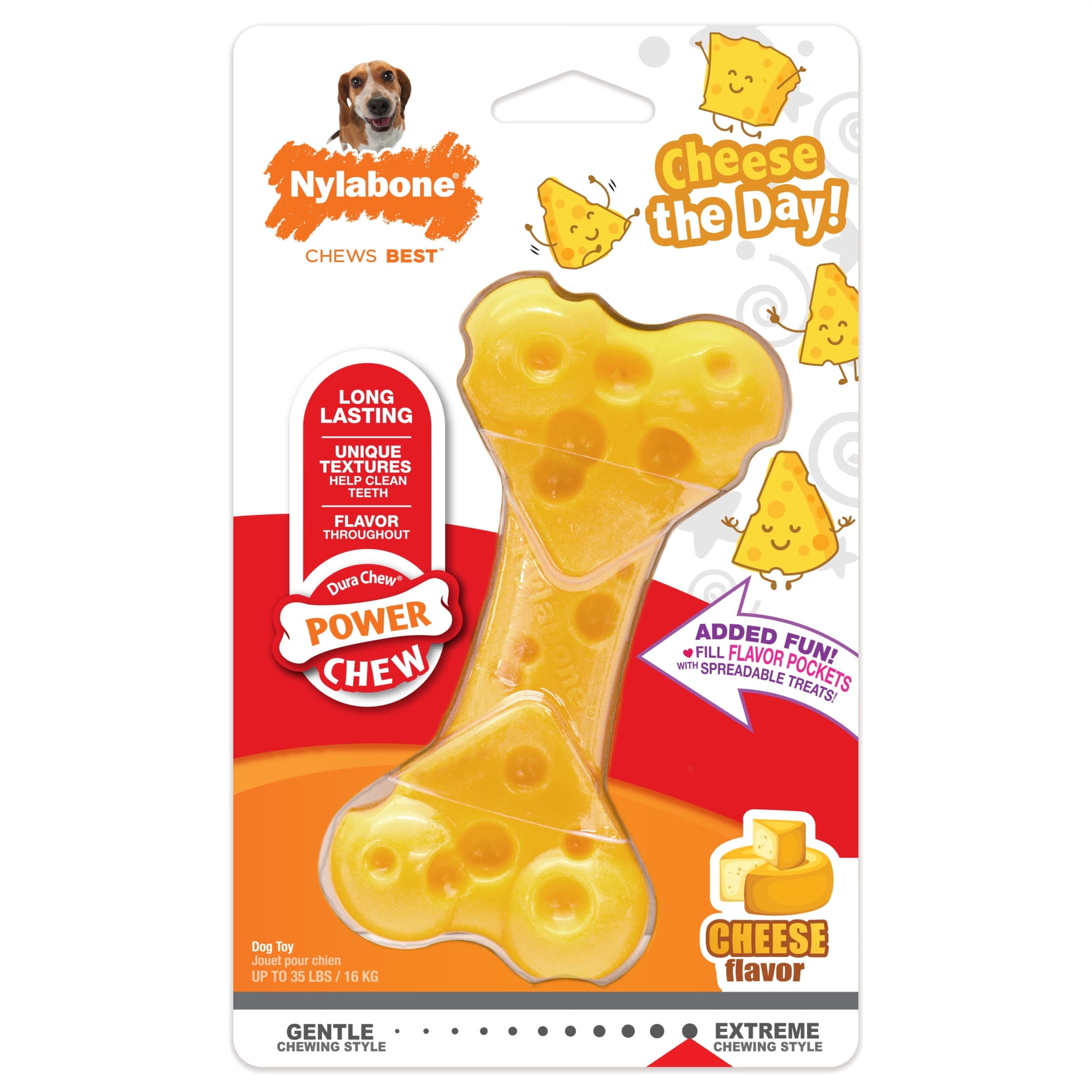 Nylabone Power Chew Cheese Bone Dog Toy, Dog Chew Toy, Cheese Flavor, Medium, 1 Count