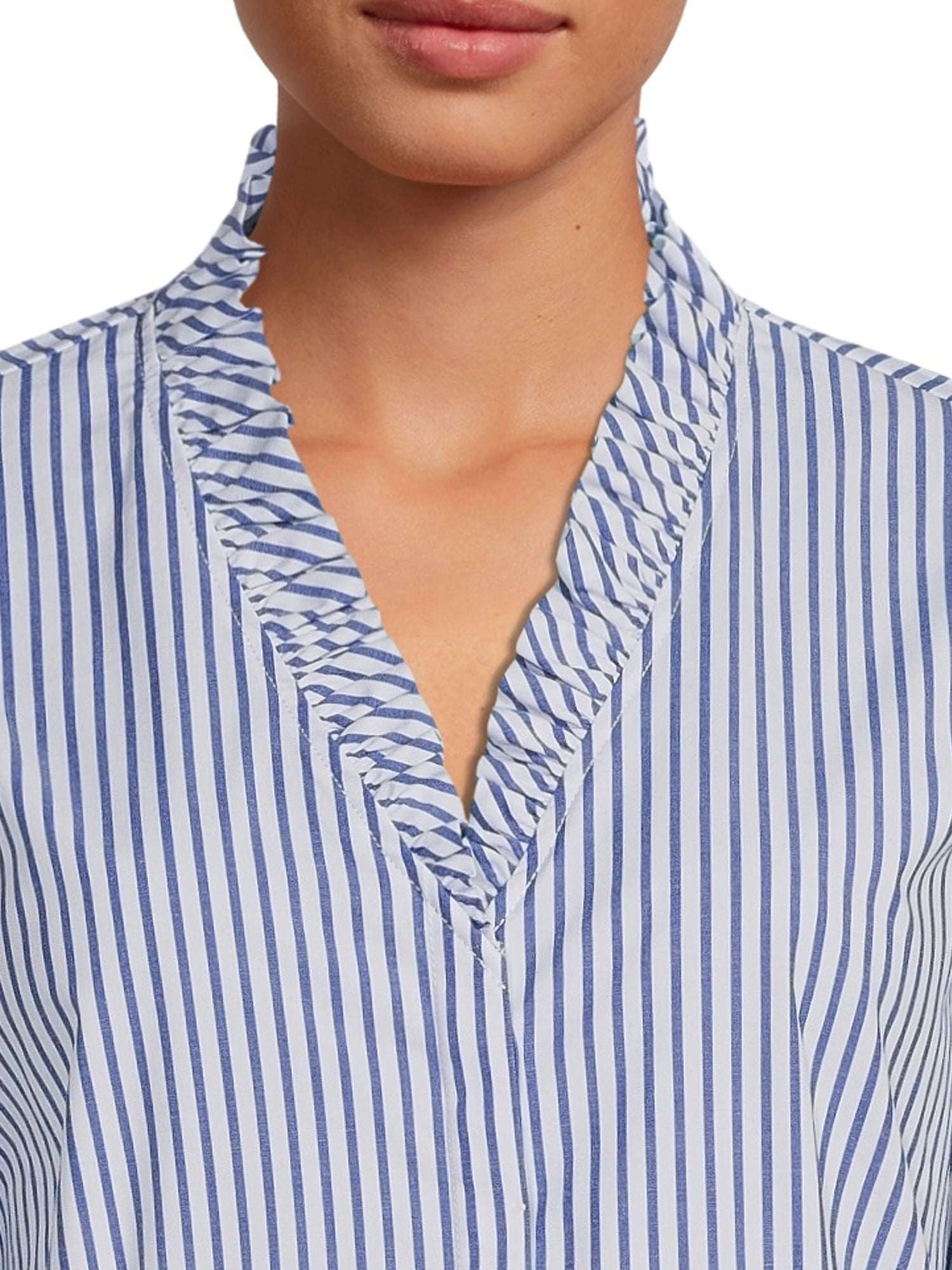 Blu White Blu Women's Patricia Ruffled Stripe Shirt 