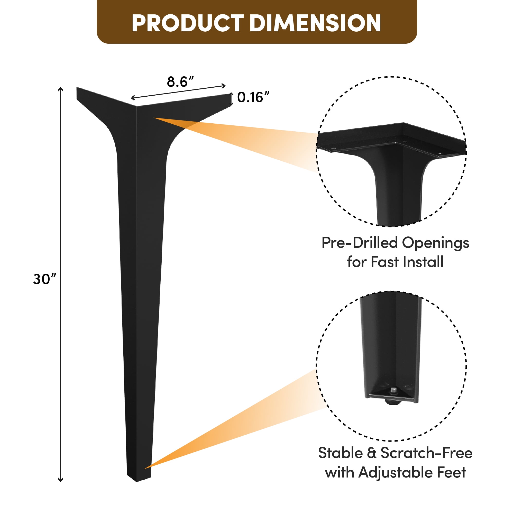 AllForWood Spade Dining Table Leg Modern and Minimalist Metal Legs for DIY Table Projects (Set of 4).