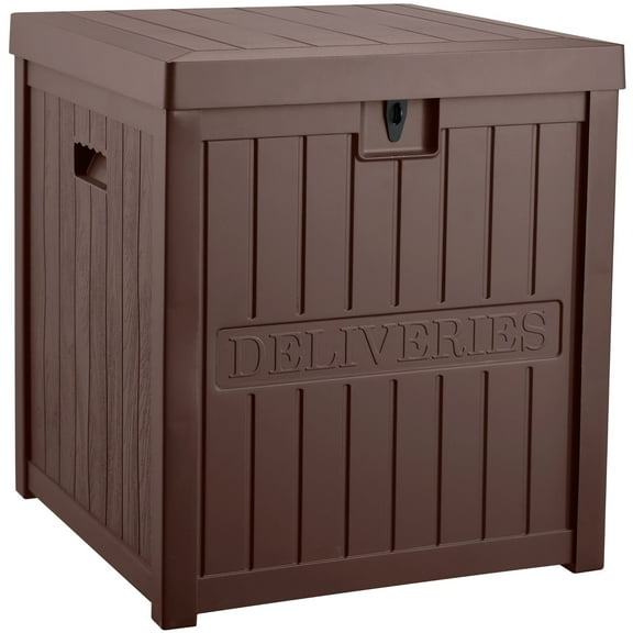 EHHLY 51 Gallon Resin Package Delivery Box for Outside, Lockable Secure Package Bin Delivery Box for Front Porch, Large Deck Boxes Outdoor Waterproof, Delivery Driver Snack Box for Porch, Brown