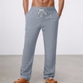 thumbnail image 2 of JTieacloth Mens Long Pants Men's Breathable Imitation Linen Small Checkered Beach Trousers Loose Casual Straight Trousers Gray, 2 of 4