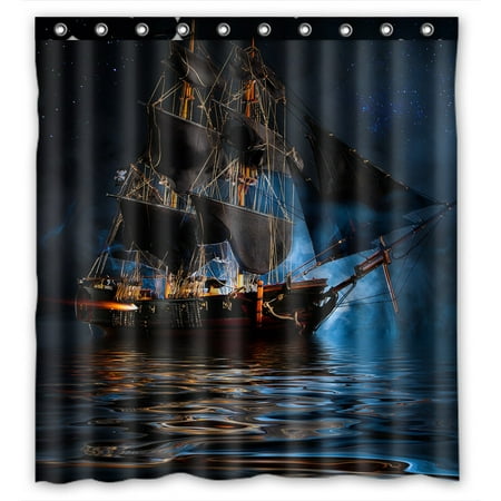 GCKG Pirate Ship Fog Ocean Bathroom Shower Curtain, Shower Rings Included 100% Polyester Waterproof Shower Curtain 66x72 inches