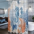 thumbnail image 6 of Sea Corals Seahorse Shower Curtain, Summer Beach Sea Stars Wood Grain Waterproof Shower Curtain Set with 12 Hooks Lightweight Bath Curtains Fabric Bathroom Decor 72x72 Inches, 6 of 9