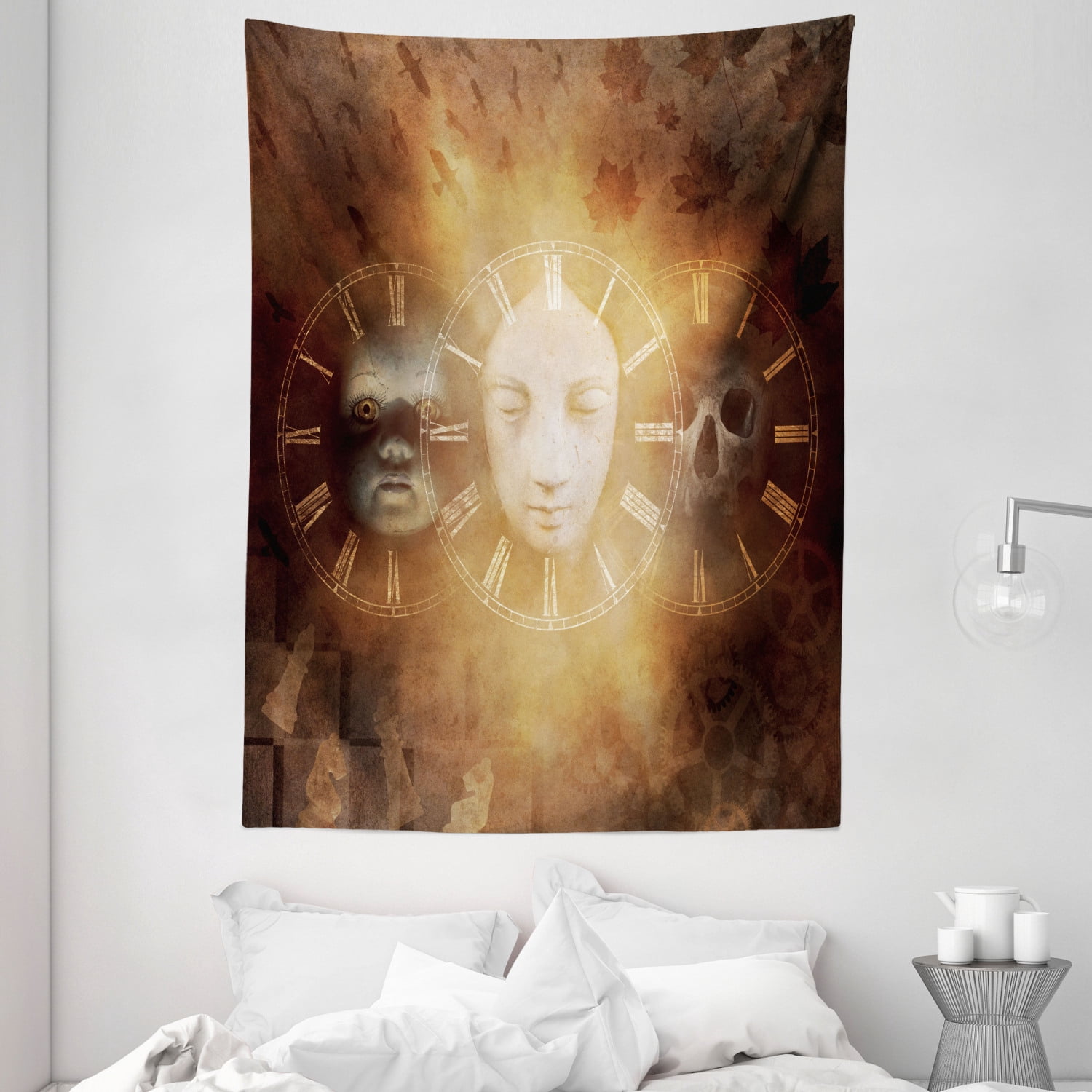 Psychedelic Tapestry, Gothic Spooky Birth Life Death Mask and Skull ...