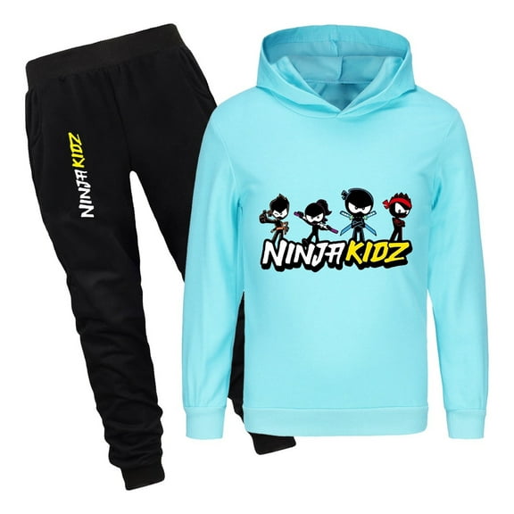 Kids Ninja Kidz Matching Outfit – Boys Girls Hoodie with Jogger Sweatpants – 2-Piece Cartoon Clothing Set for Play and Relaxing