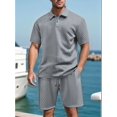 thumbnail image 4 of Men's Textured Short Sleeve Collared Shirt & Shorts Set Light Gray S, 4 of 7