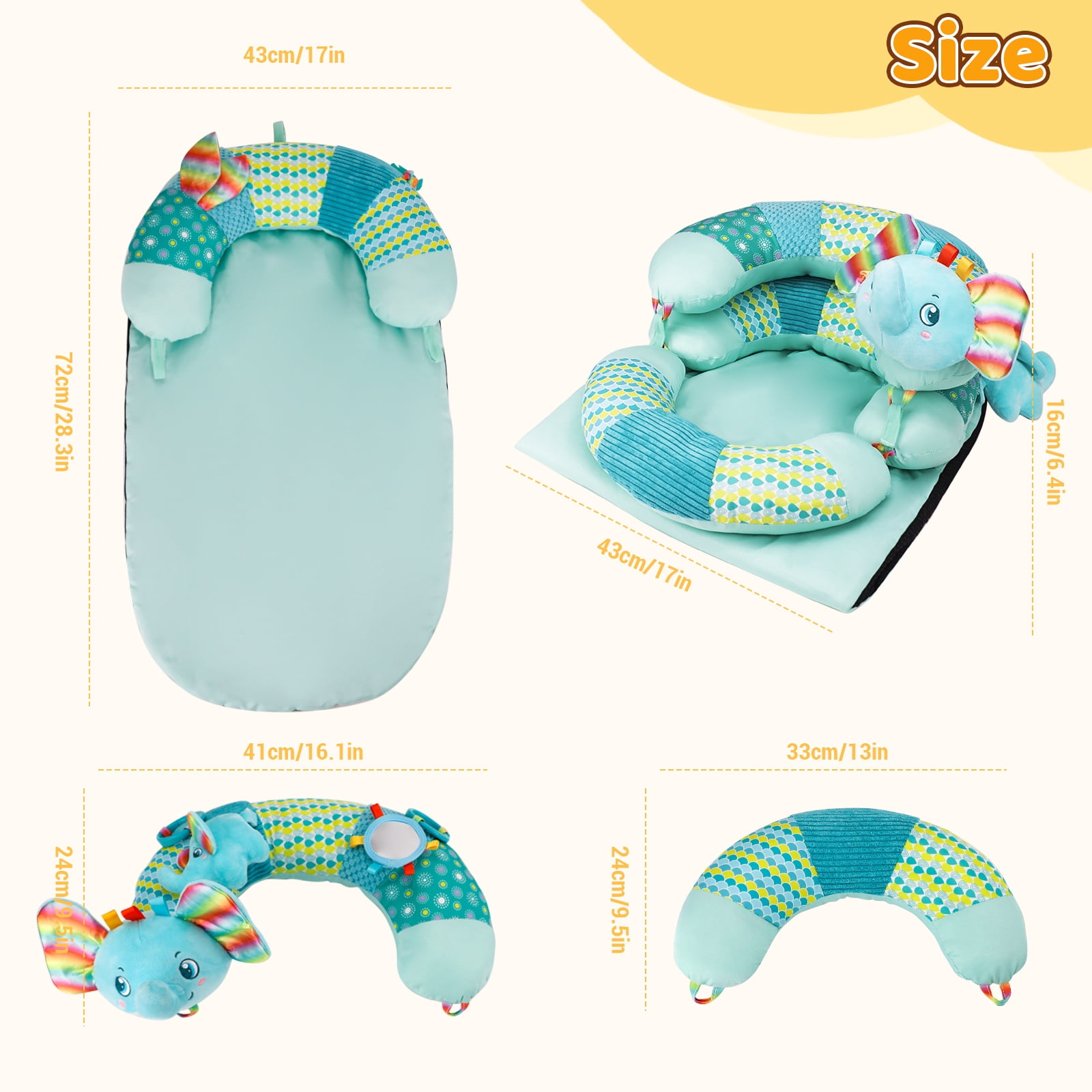 Blublu Park Sit Me Up Floor Seat with Detachable Support Pillow for Infant, 3-in-1 Tummy Time Mat and Baby Lounger to Prevent Reflux, Portable Playmat for Newborn Boys and Girls (Blue)