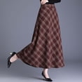 thumbnail image 2 of Women's Lattice Skirt Warm Elastic Waist Wool A-Line Pleated Tartan Winter Long Skirts, 2 of 11