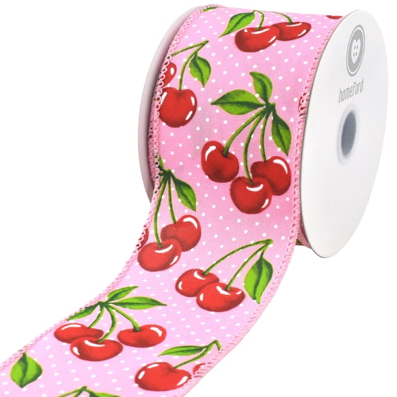 Homeford Polka Dot Cherries Satin Wired Ribbon, Pink/Red/White, 2-1/2-inch, 10-yard