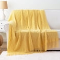 thumbnail image 4 of Mustard Throw Blanket for Couch,Gold Yellow Knit Throw with Fringe,Outdoor Throw ,50"x60", 4 of 9