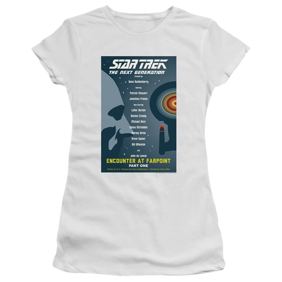 Star Trek Tng Season 1 Episode 1 Junior Women's Sheer T-Shirt White