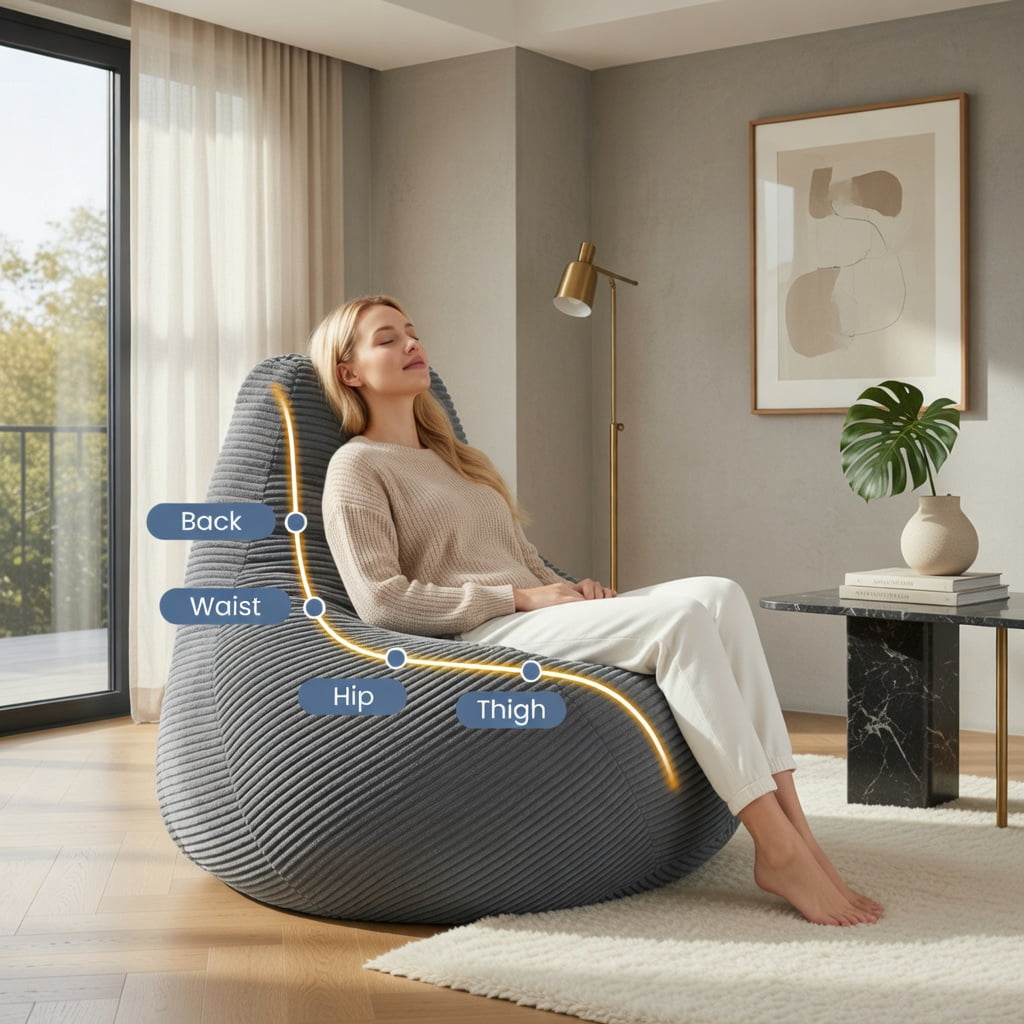 Hommoo Bean Bag Sofa Chair Lazy Sofa Chair, Ultra Soft Lazy Sofa with Skin-friendly Corduroy Cover and Soft Sponge Filling, Dark Gray