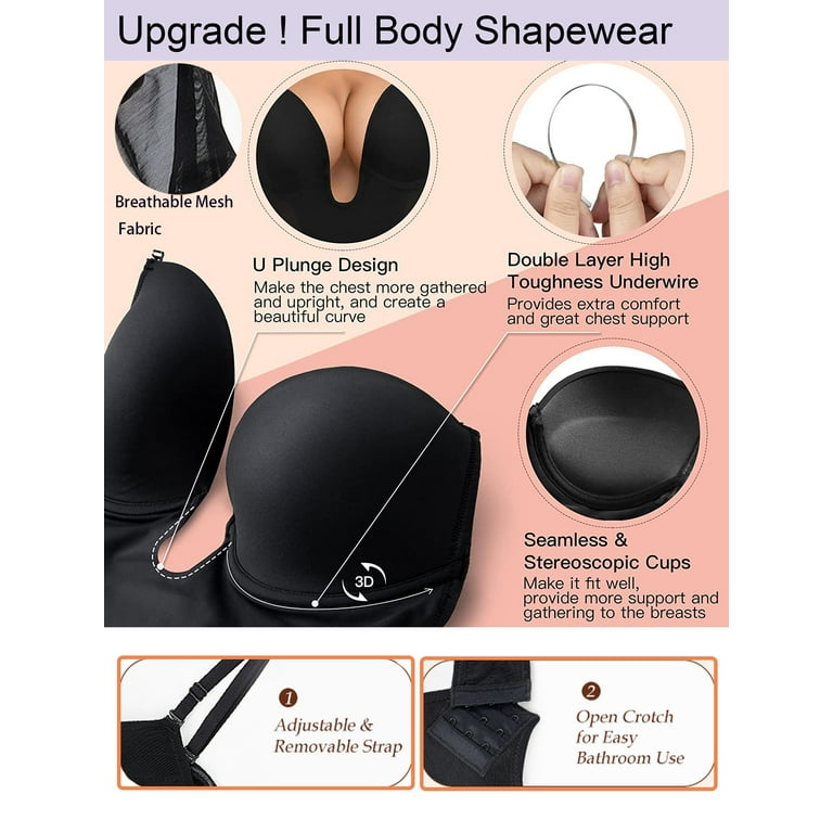 Sveltors Shapewear Bodysuit for Women Tummy Control Plunge Backless  Shapewear Mid Thigh Mesh Shaping Body Shaper