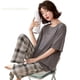 thumbnail image 2 of Conjunto de Pijama de manga corta para Mujer, ropa de dormir de punto a rayas, elegante, para estar en casa, talla grande 5XL, 2 of 4