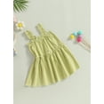thumbnail image 3 of Wassery Toddle Girl Ruffle Sling Dresses Sleeveless Off Shoulder Solid Color A-Line Dress 3M-4T Summer Casual Party Street Princess Dress, 3 of 8