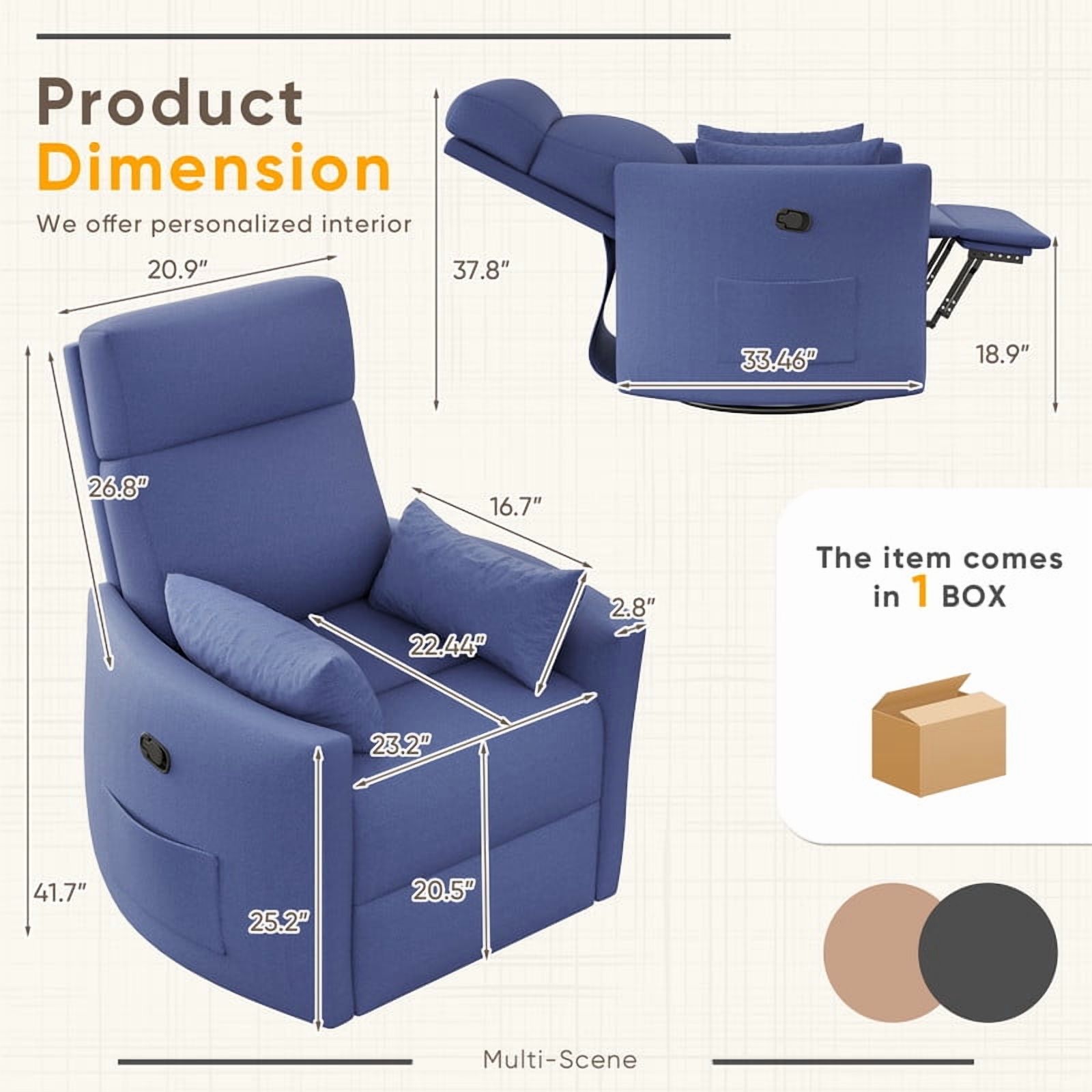 Homall 360° Swivel Nursery Recliner Power Swivel Rocker Recliner Chair with 2 Pillows Comfy High Back Adult Glider Rocker for Living Room,Loop Yarn Blue
