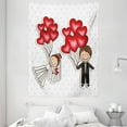 thumbnail image 1 of Wedding Tapestry, Funny Cute Cartoon Style Newlyweds with Heart Shaped Balloons Dots Happiness, Wall Hanging for Bedroom Living Room Dorm Decor, 60W X 80L Inches, Red White Black, by Ambesonne, 1 of 2