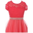 thumbnail image 3 of Little Girl Cap Sleeve Lace Tulle Pearl Belt Pageant Party Flower Girl Dress USA Coral 4 JKS 2122 BNY Corner, 3 of 5