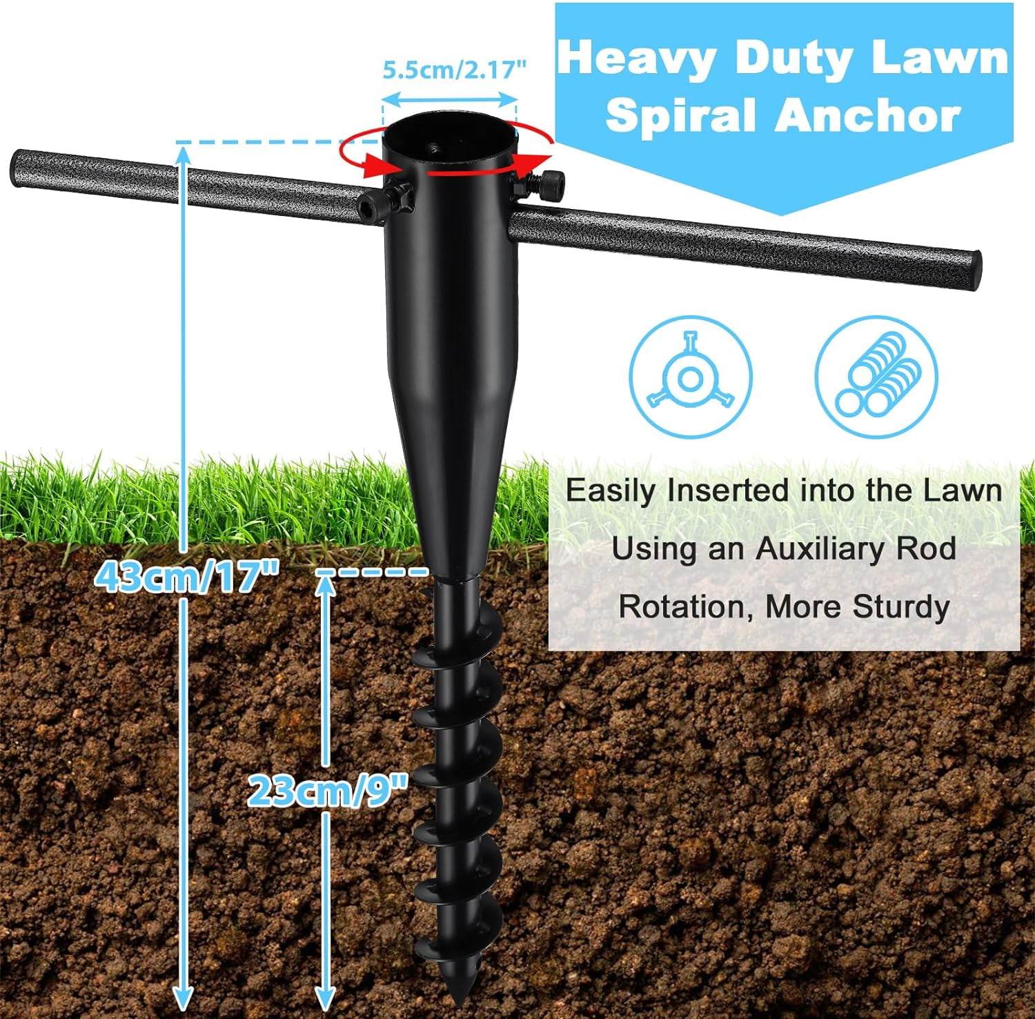 Yeyebest 10 Ft  Ground Mount Black Alloy Iron Sectional Garden Flagpole with 3x5 Flag, 1 Piece
