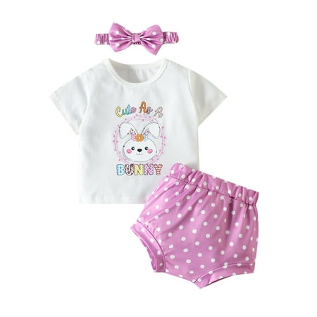 

Easter Infant Baby Girls Outfit Bunny Print Short Sleeve T-Shirt Tops Shorts Bottoms Headband 3pcs Summer Clothes