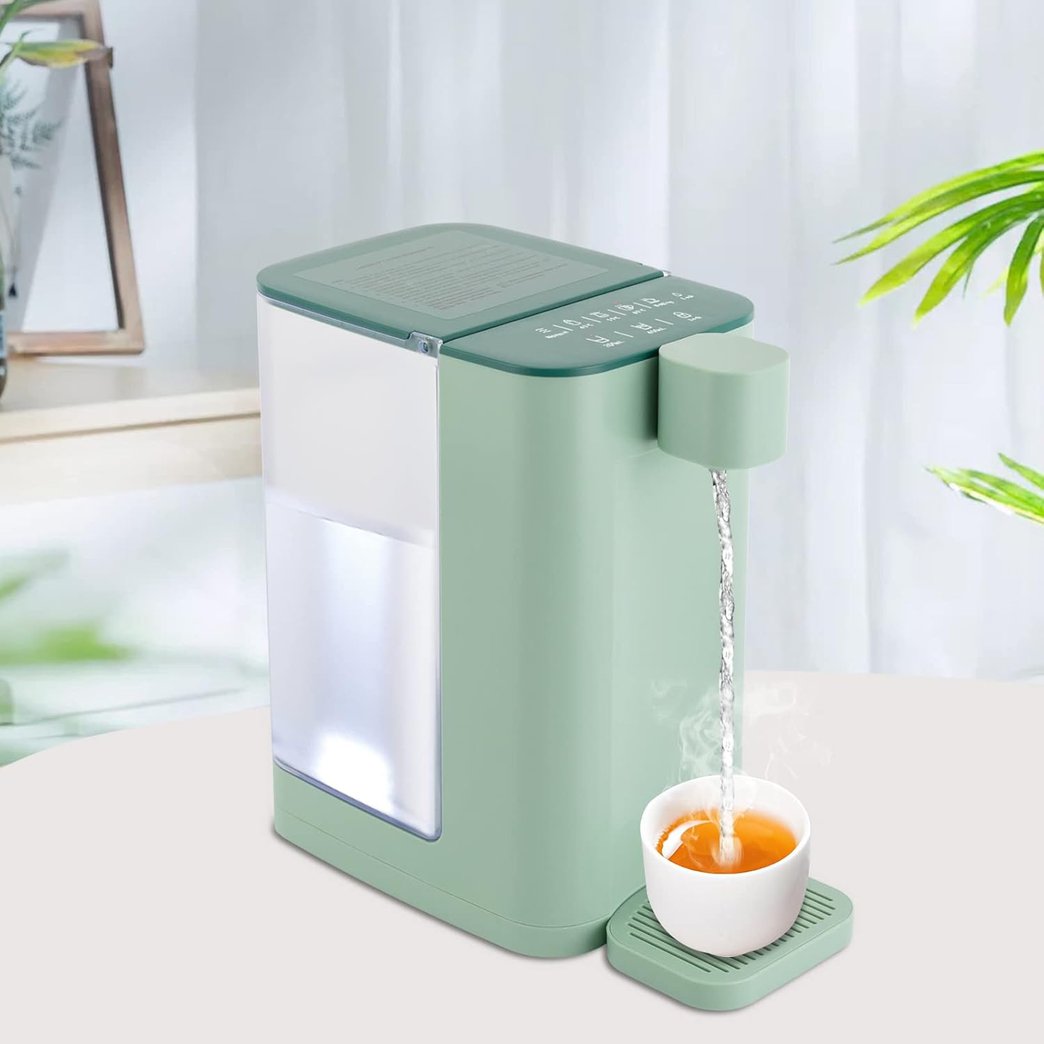 102Oz Instant Electric Kettle with 5 Temperatures, 1600W Instant Portable Hot Water Dispenser, Quick-Heating Water Dispenser with Night Light and Safety Lock for Homes, Offices, Schools (Green)