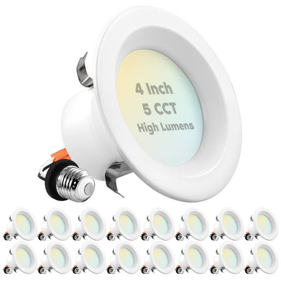 Luxrite 16-Pack 4 inch LED Recessed Can Lights, 14W=75W, 5 Color Options 2700K-5000K, 950 Lumens, Dimmable, Wet Rated, IC Rated, ETL Listed