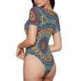 thumbnail image 3 of Balery Round Mandala Women's Short Sleevee Crew Neck Bodysuit Tops Short Sleeve Tops Basic-Medium, 3 of 9