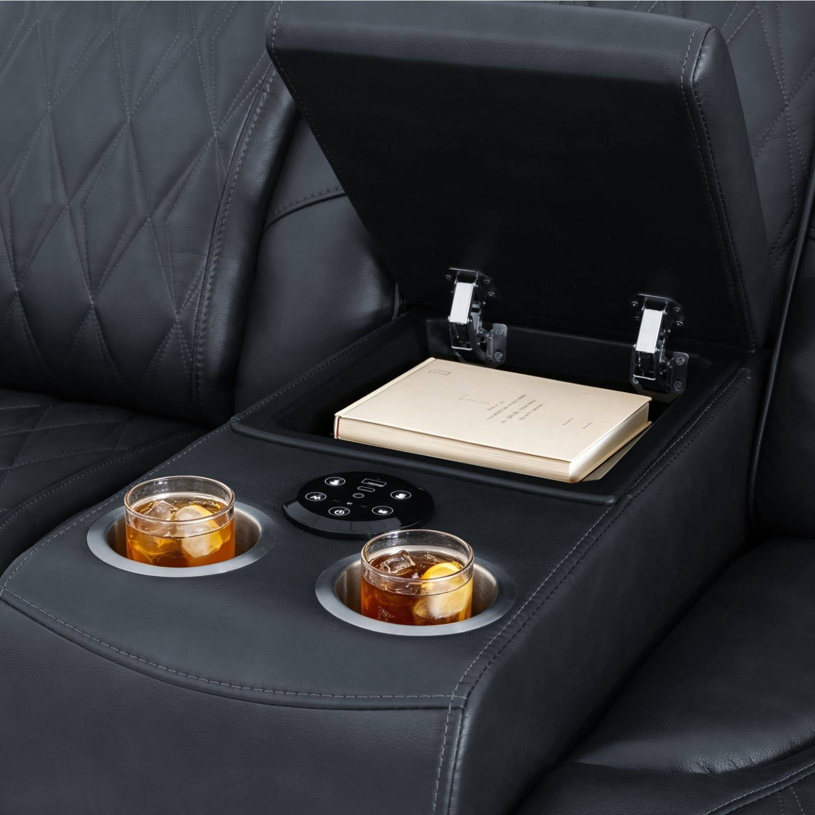 Electric Power Recliner Loveseat Chair, 2 Seater Recline Chair for Living Room & Home Theater, Built-in Cup Holder & USB Charging Ports, Black