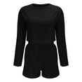 thumbnail image 3 of TEVEQ Women Pajama Sets Two-Piece Nightwear Sleepwear Pj Lounge Sets Women's Solid Color and Loose Pullover Lock Long Sleeved Top Shorts Pajamas Pajamas Suit Black L, 3 of 6