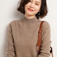 thumbnail image 3 of Suéter de cuello alto medio para mujer, suéter grueso y cálido con parte inferior de color sólido para mujer, suéter de otoño e invierno para mujer, 3 of 6