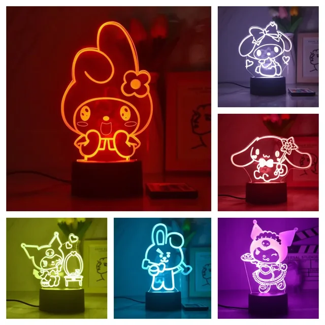Sanrio luz de noche LED 3D, figura de Anime Kawali Kuromi, figura de perro Yugui, juguetes, lámpara de mesa, decoración del hogar, regalos de cumpleaños